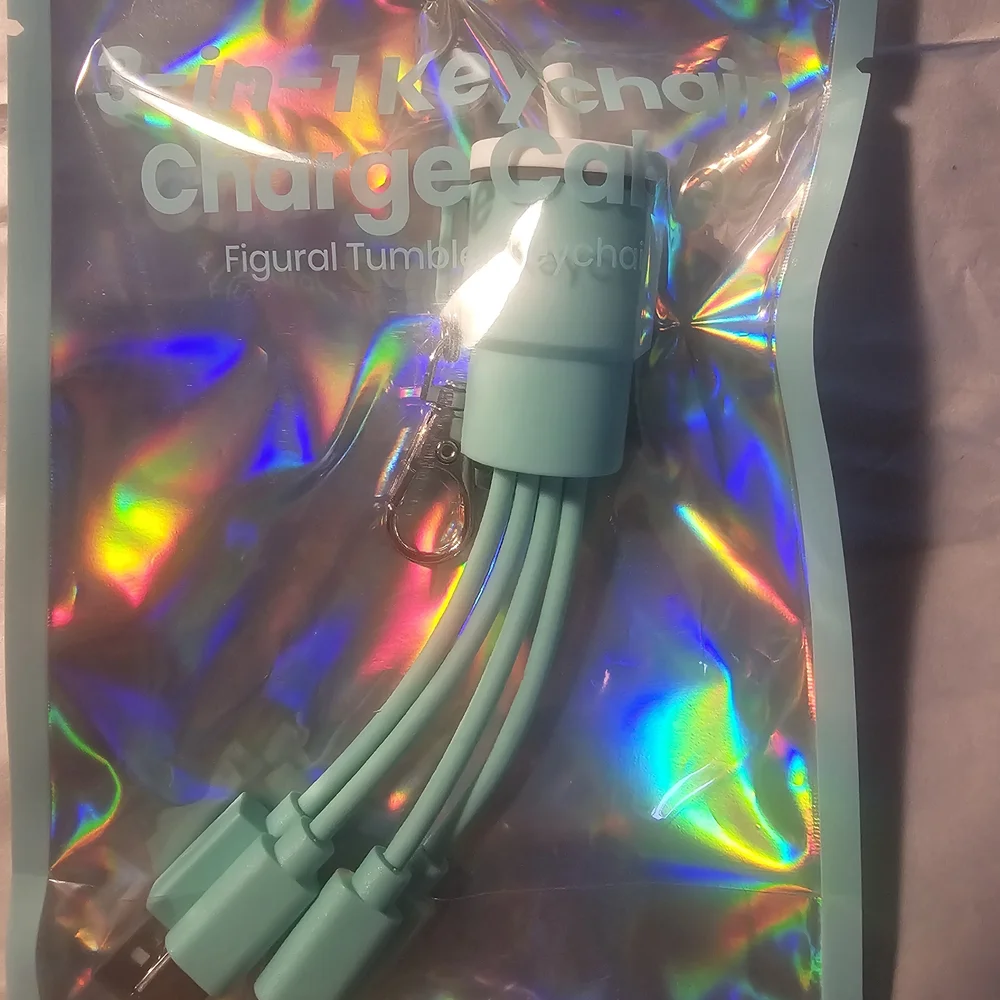 GEMS Novelty 'Tumbler' 3-in-1 Keychain Charging Cable: USB, Micro USB, USB-C Con
